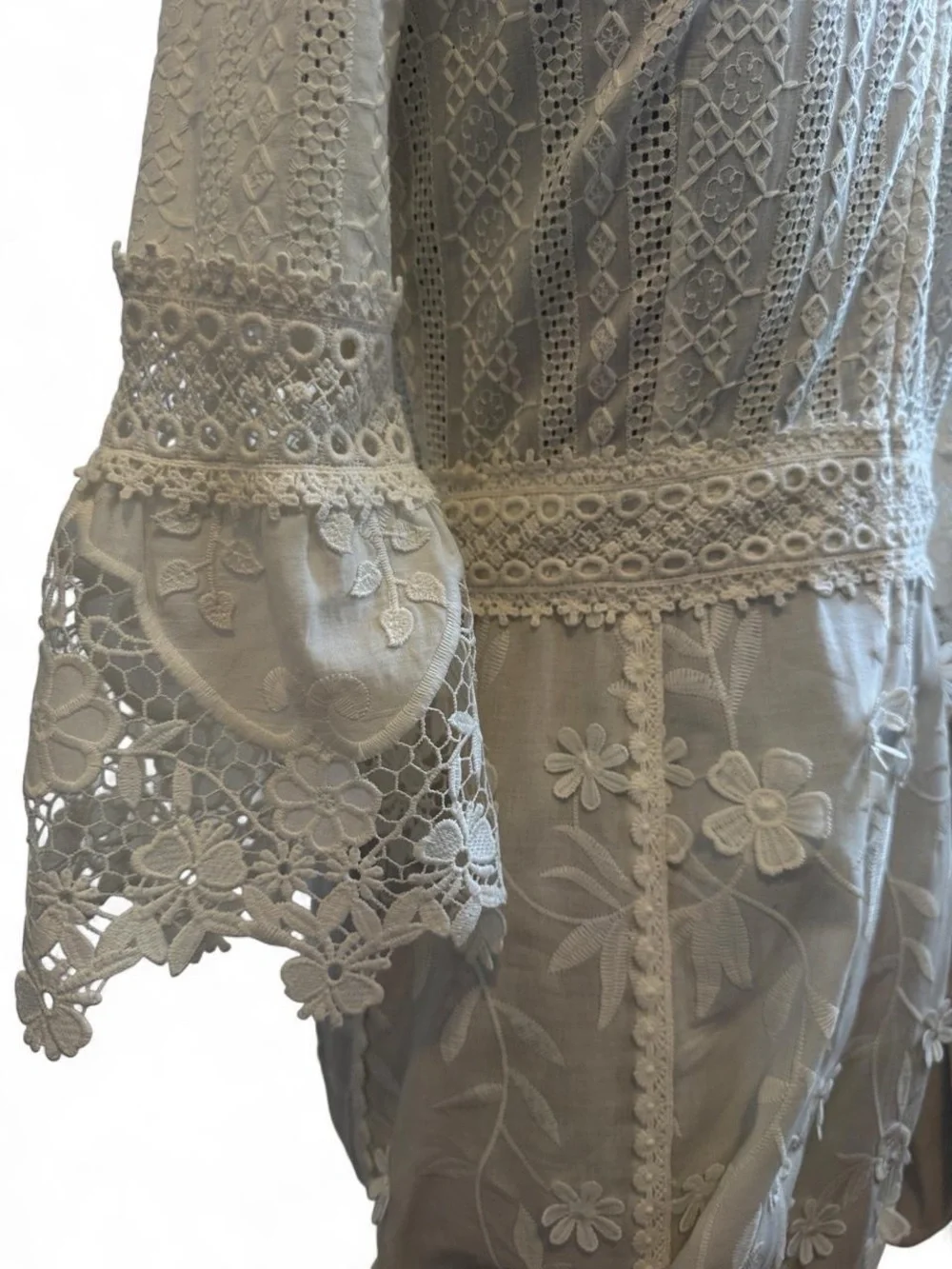 Anna Sui Ivory Lace Midi Dress with Floral Embroidery size 2 - Picture 2 of 8